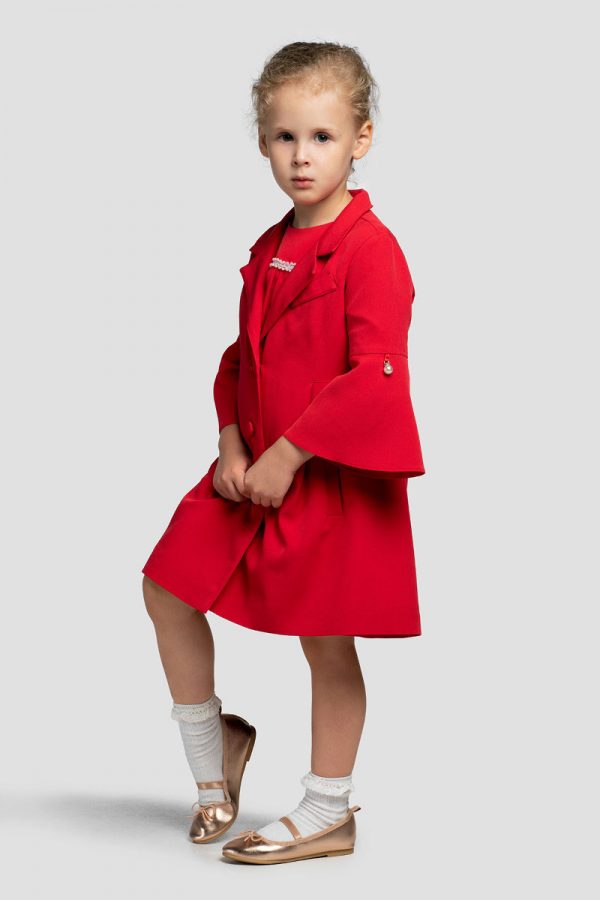 Lekki elegancki płaszcz dla dziewczynki czerwony